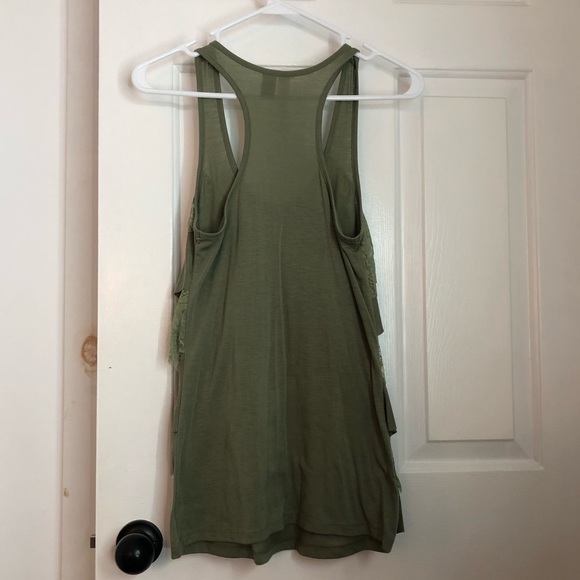 Olive green racerback Tank top with flirty lace layers Small Eyeshadow brand - Picture 2 of 7